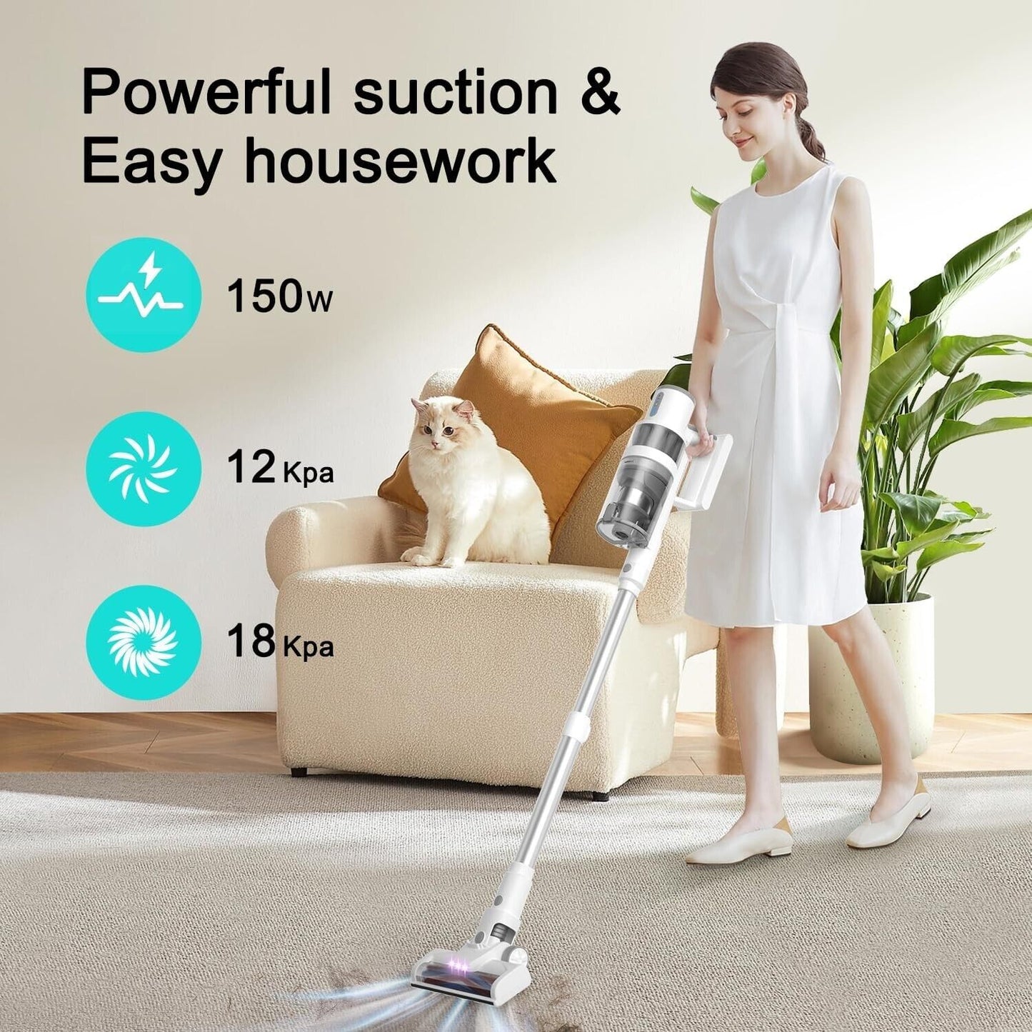 KEROMEE Cordless Vacuum Cleaner:BW750 18KPa LED Lights for Pet Hair Car