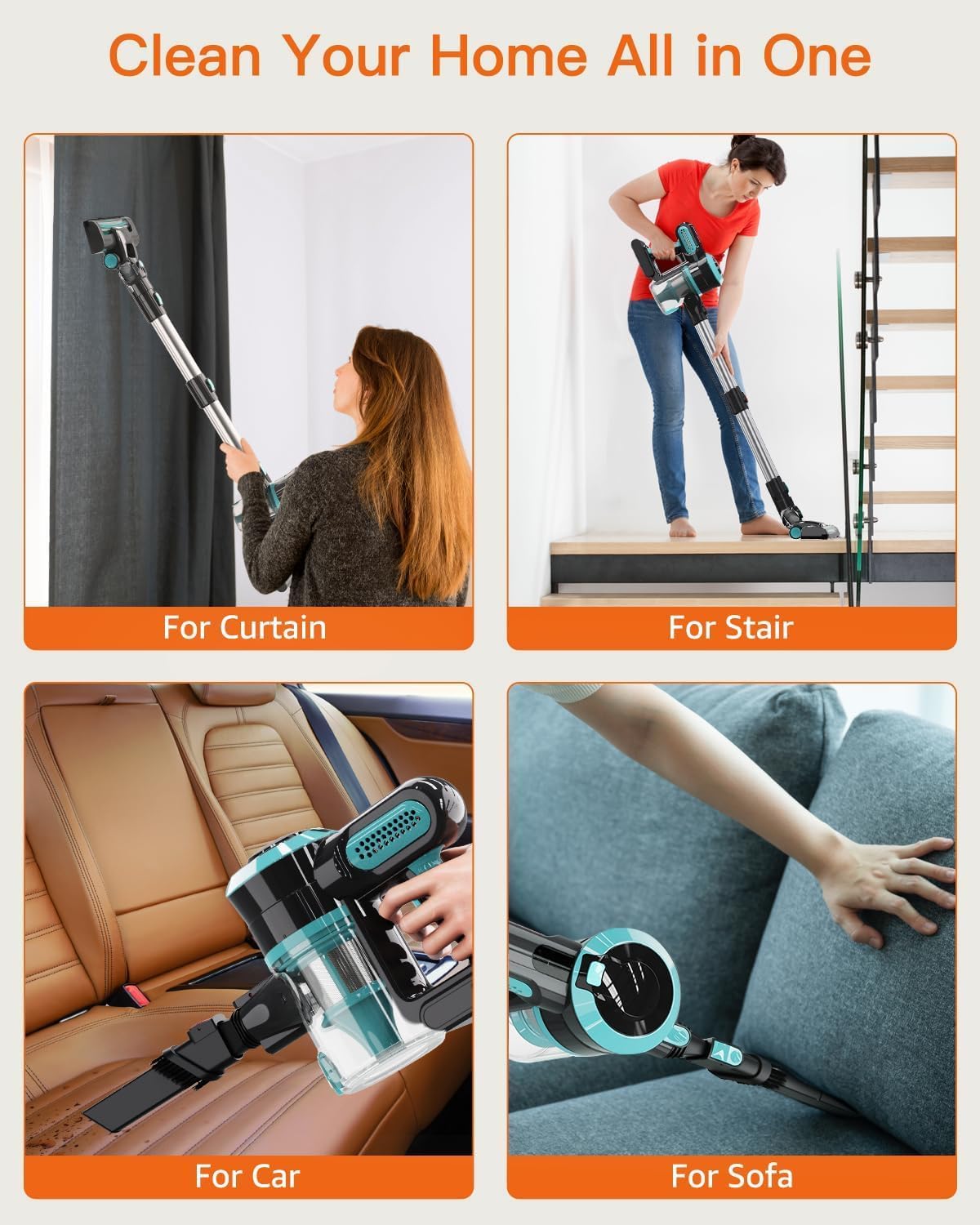 2024 Upgraded Cordless Vacuum Cleaner, 25KPa Powerful Suction with 120,000 RPM Brushless Motor, 45-Minute Runtime, Rechargeable Battery, 4-in-1 Lightweight Upright Vacuum for Pet Hair and Carpets